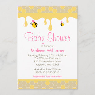 Pink Girl Bumble Bee Honey Baby Shower Invitations