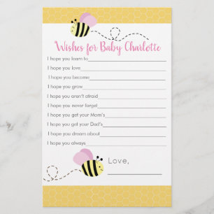 Pink Girl Bumble Bee Wishes for Baby Advice Cards