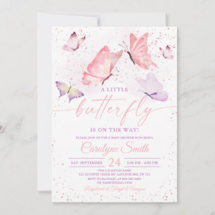 Pink Girl Butterfly Baby Shower Invitation
