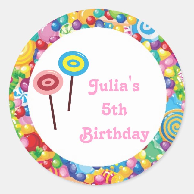 Pink Girl Candy Shop Birthday Party Favour Labels (Front)