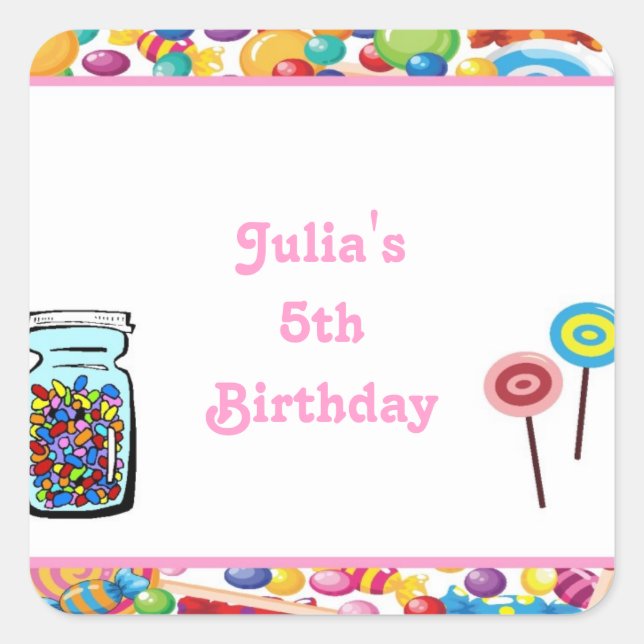 Pink Girl Candy Shop Birthday Party Favour Labels (Front)