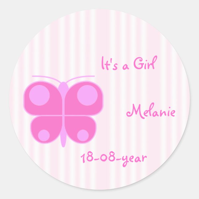 pink girl classic round sticker (Front)