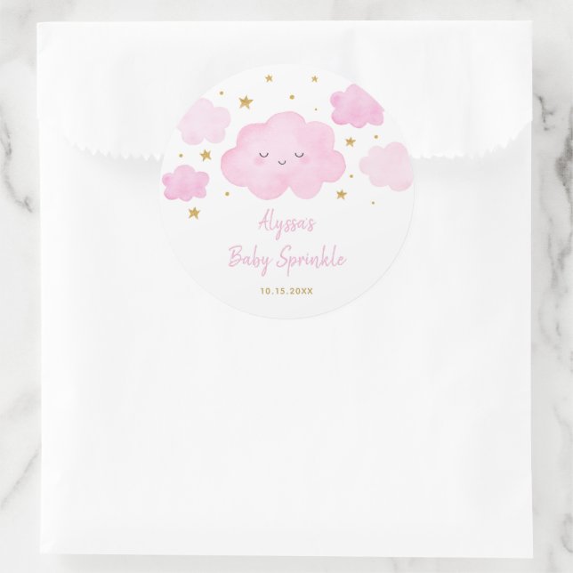 Pink Girl Cloud Stars Baby Sprinkle Classic Round Sticker (Bag)