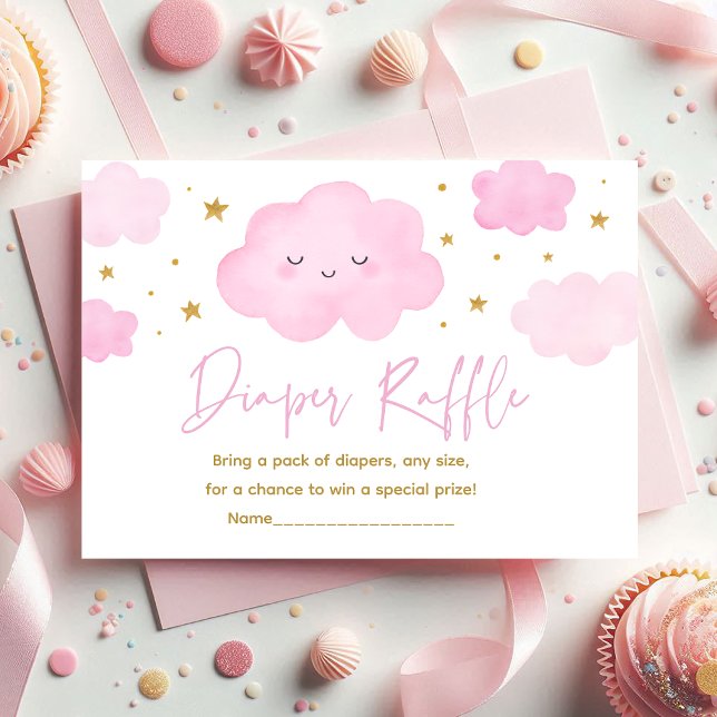 Pink Girl Cloud Stars Baby Sprinkle Diaper Raffle Enclosure Card (Creator Uploaded)