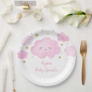 Pink Girl Cloud Stars Baby Sprinkle Paper Plate
