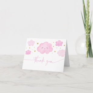 Pink Girl Cloud Stars Baby Sprinkle Thank You Card