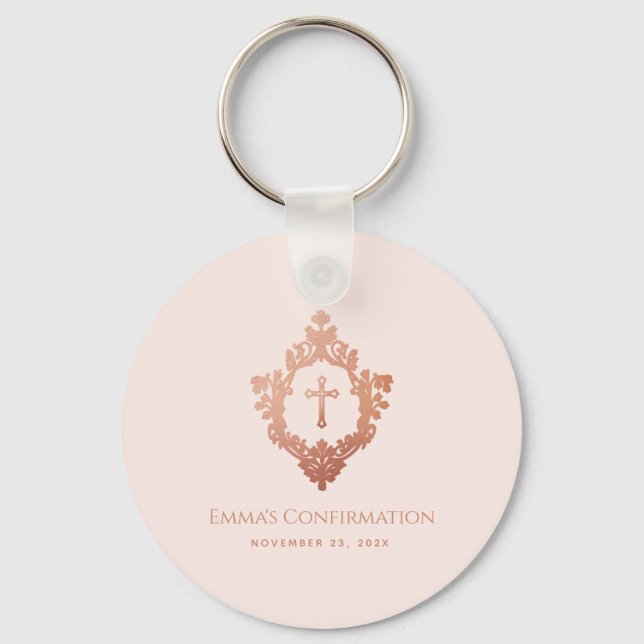 Pink Girl Confirmation Favours Rose Gold Crest  Key Ring (Front)