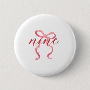 Pink Girl Coquette Bow 9 Year Old 9th Birthday Par 6 Cm Round Badge
