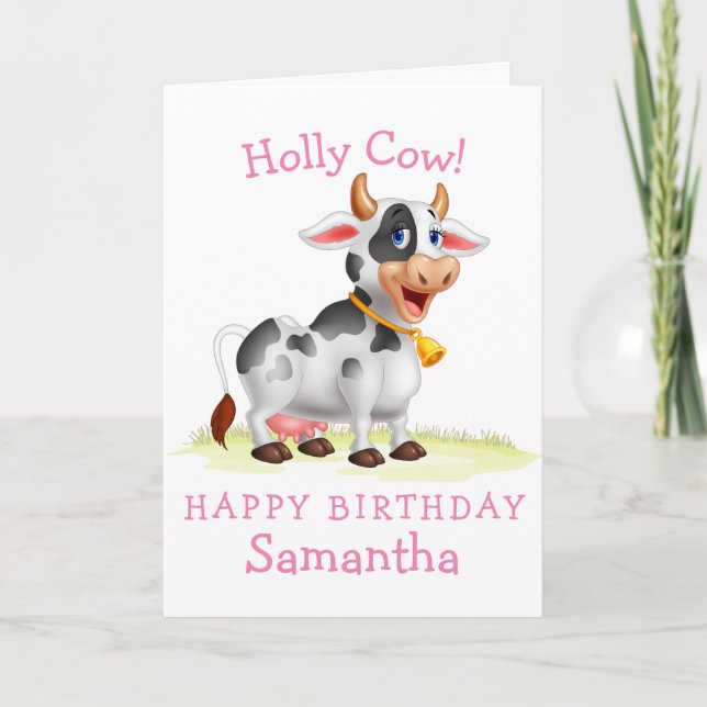 Pink Girl Cow happy birthday card (Front)