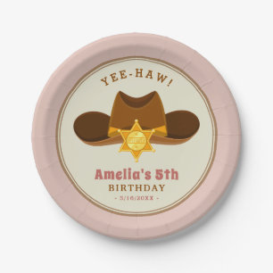 Pink Girl Cowboy Wild West Western Birthday Party Paper Plate