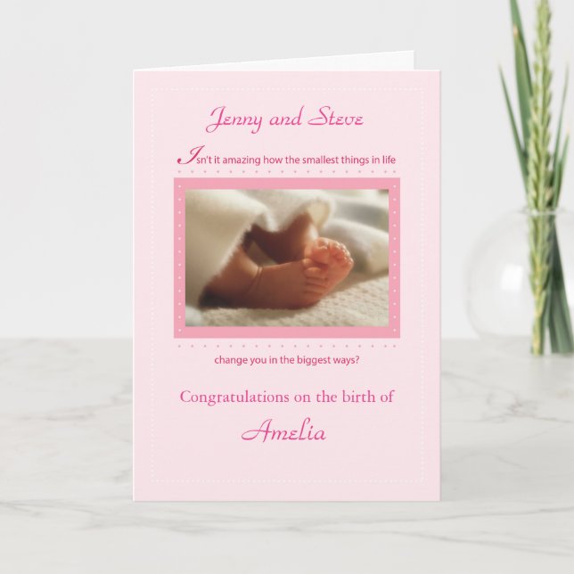Pink Girl Custom Personalise Congratulations Baby Card (Front)