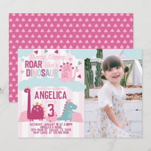 Pink Girl Dinosaur Birthday Party Themed Invitatio Invitation