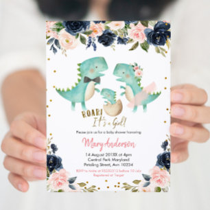 Pink Girl Dinosaur Couple Shower Invitation