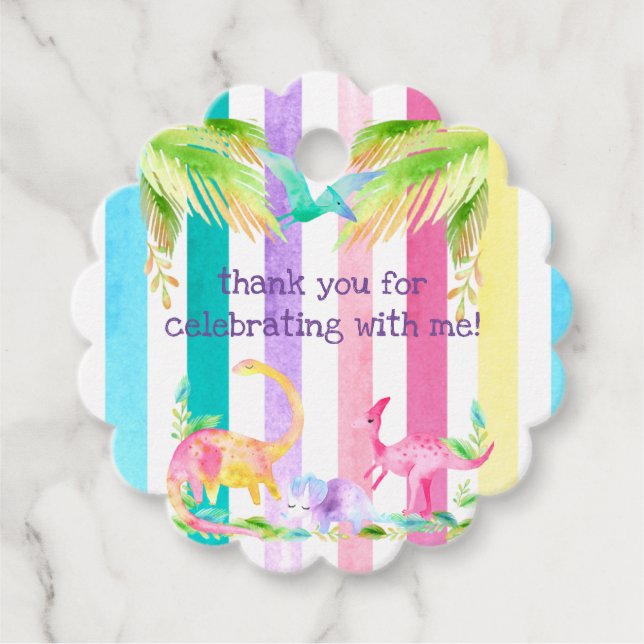 Pink Girl Dinosaur Favour Tag (Front)