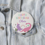 Pink Girl Dinosaur Happy Birthday Button<br><div class="desc">Help celebrate your child's birthday with this cute dinosaur Happy Birthday button. Easily edit with your child's name. 

See the entire collection for more matching items!</div>