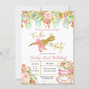 Pink Girl Dinosaur Tea-Rex Party Invitation