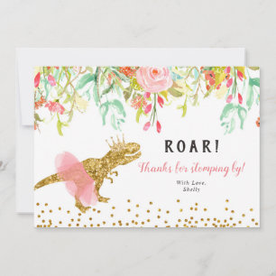 Pink Girl Dinosaur Thank You Card