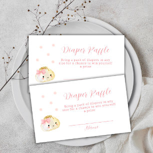 Pink Girl Dumpling Diaper Raffle Baby Shower  Enclosure Card