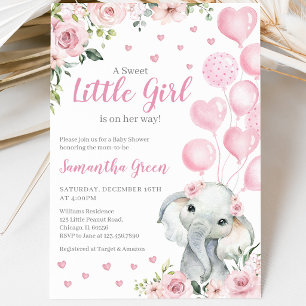 Pink Girl Elephant Baby Shower Invitation
