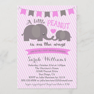 Pink Girl Elephant Peanut Baby Shower invitation