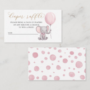 Pink Girl Elephant With Balloon Diaper Raffle Enclosure Card
