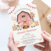 Pink Girl Farm Animals Baby Shower Party
