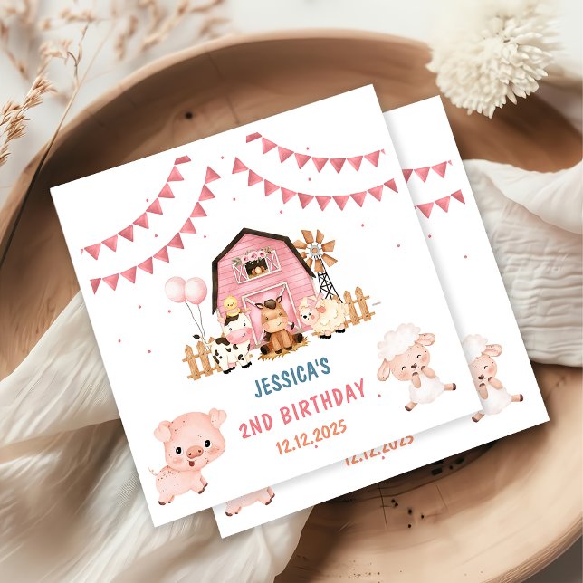 Pink Girl Farm Animals Birthday Party Napkin (Creator Uploaded)