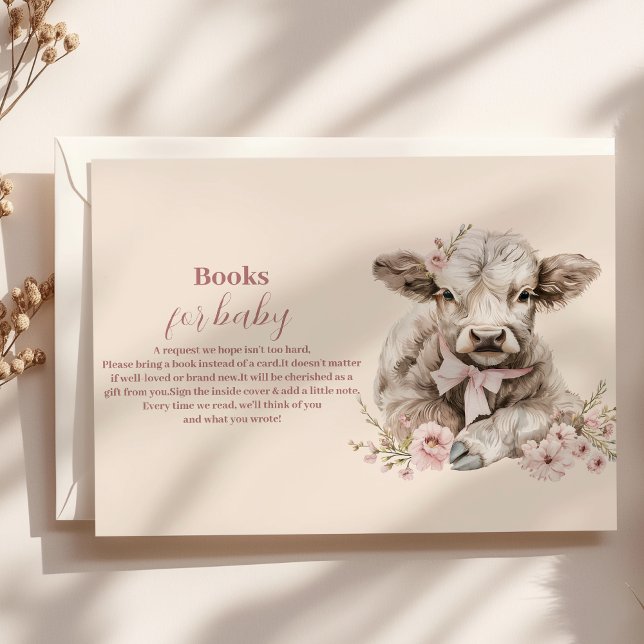 Pink Girl Floral Highland Cow Baby  Books for Baby Enclosure Card (Creator Uploaded)