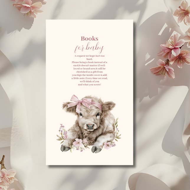 Pink Girl Floral Highland Cow Baby  Books for Baby Enclosure Card (Creator Uploaded)