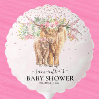 Pink Girl Floral Highland Cow Calf Baby Shower   