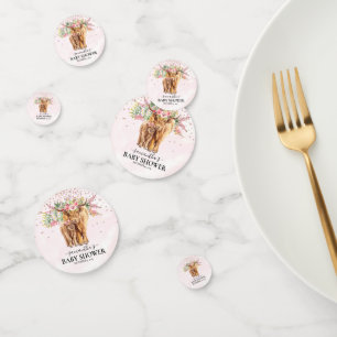 Pink Girl Floral Highland Cow Calf Baby Shower   Confetti