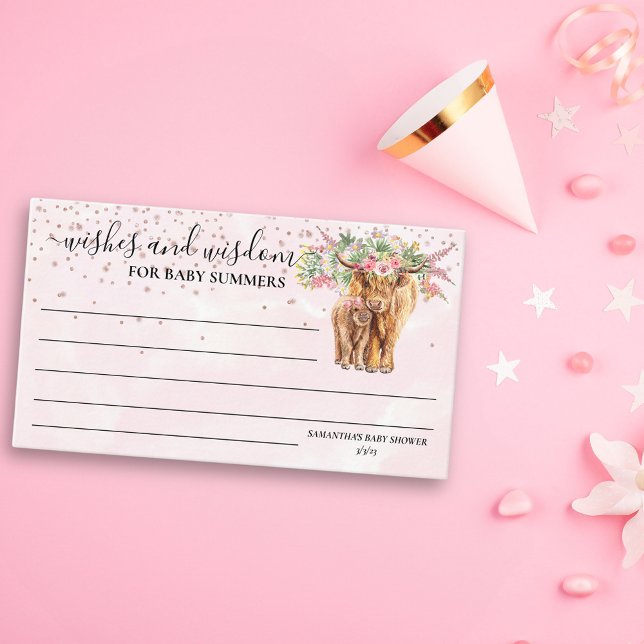 Pink Girl Floral Highland Cow Wishes Wisdom   Enclosure Card (Creator Uploaded)