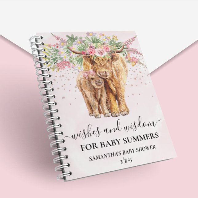 Pink Girl Floral Highland Cow Wishes Wisdom  Notebook (Creator Uploaded)