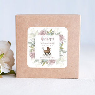 Pink Girl Floral Thank You Baby Shower Square Sticker