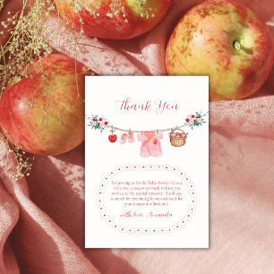 Pink Girl Flower Apple Clothesline Baby Shower Thank You Card