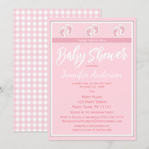 Pink Girl Footprint Baby Shower Invitation