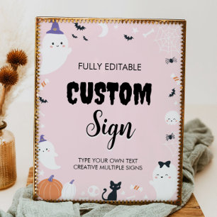 Pink Girl Ghost Birthday Party Table Sign