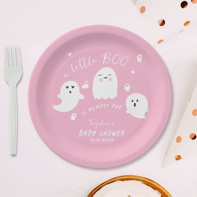 Pink Girl Ghost Little Boo Halloween Baby Shower Paper Plate (Creator Uploaded)