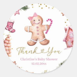 Pink Girl Gingerbread Thank You Sticker
