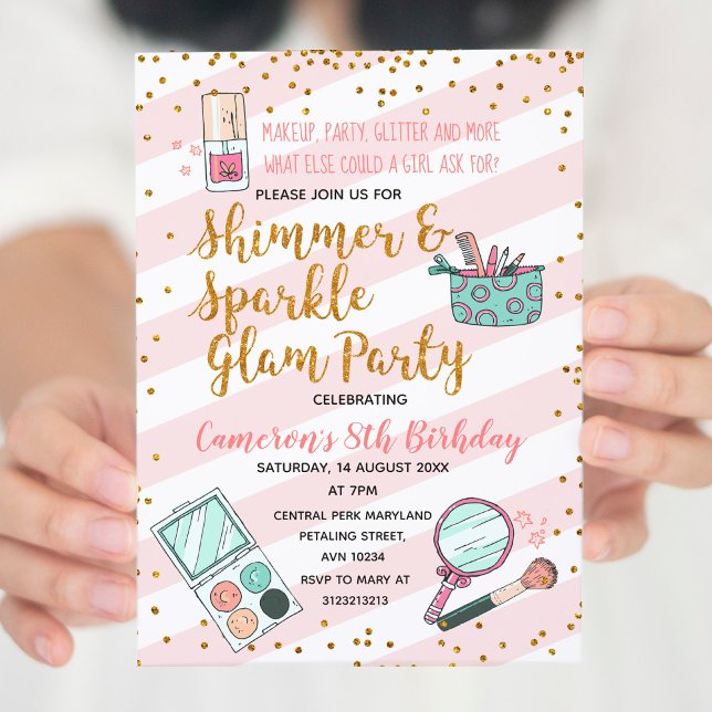 Pink girl glam makeup birthday party invitation (Creator Uploaded)