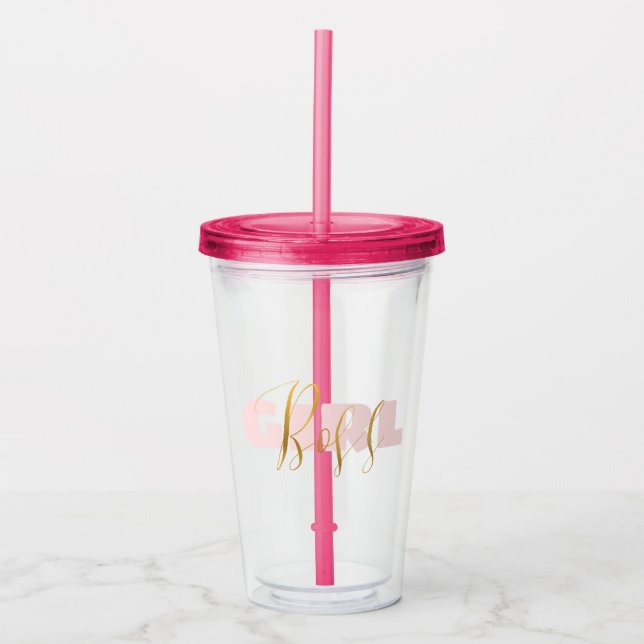 Pink Girl Gold Boss Acrylic Tumbler (Front)