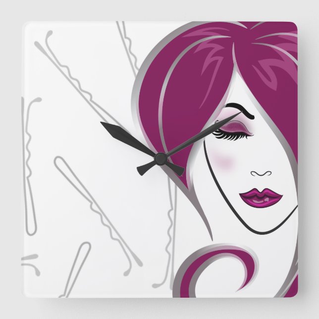 Pink girl hair- Salon clock (Front)