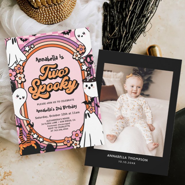Pink Girl Halloween Photo 2nd Birthday Party Invitation (Creator Uploaded)