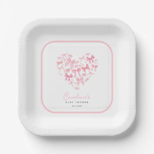 Pink Girl Heart Bow Custom Baby Shower Paper Plate