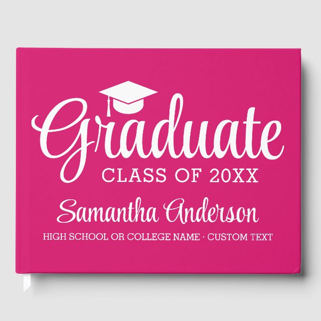 Pink Girl High School or College Graduation Custom Guest Book (Front)