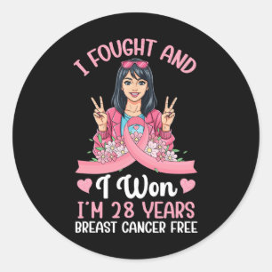 Pink Girl I Fought And I Won I'm 28 Years Breast C Classic Round Sticker