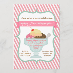 Pink Girl Ice Cream Party Invitation