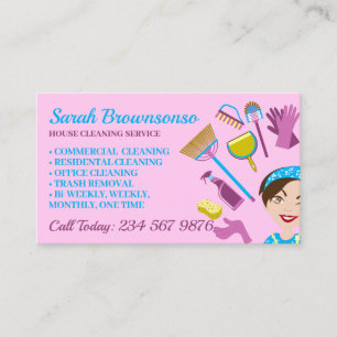 Pink Girl Janitorial Gloved Apron Maid Business Card