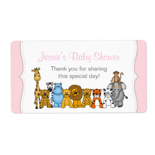 Pink Girl Jungle Animals Water Bottle Favour