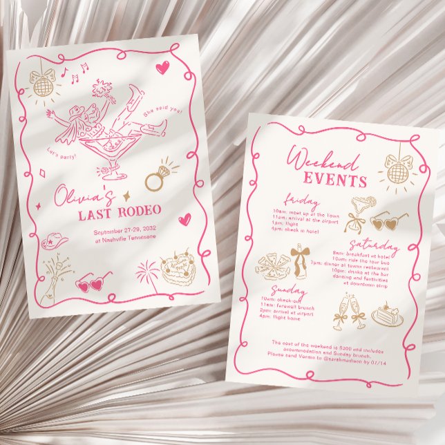 Pink Girl Martini Last Rodeo Weekend Bachelorette Invitation (Creator Uploaded)
